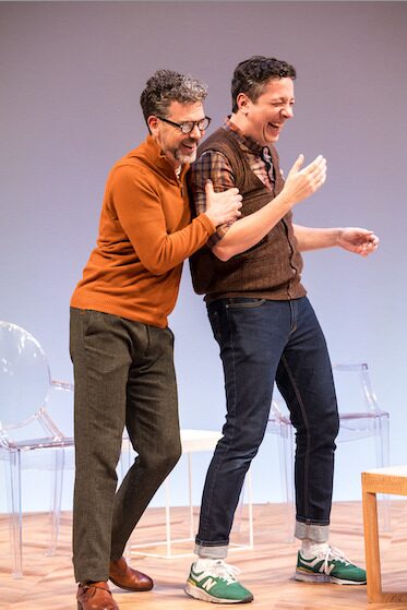 Two of the actors of «ART» laughing together on stage at the Guthrie Theater