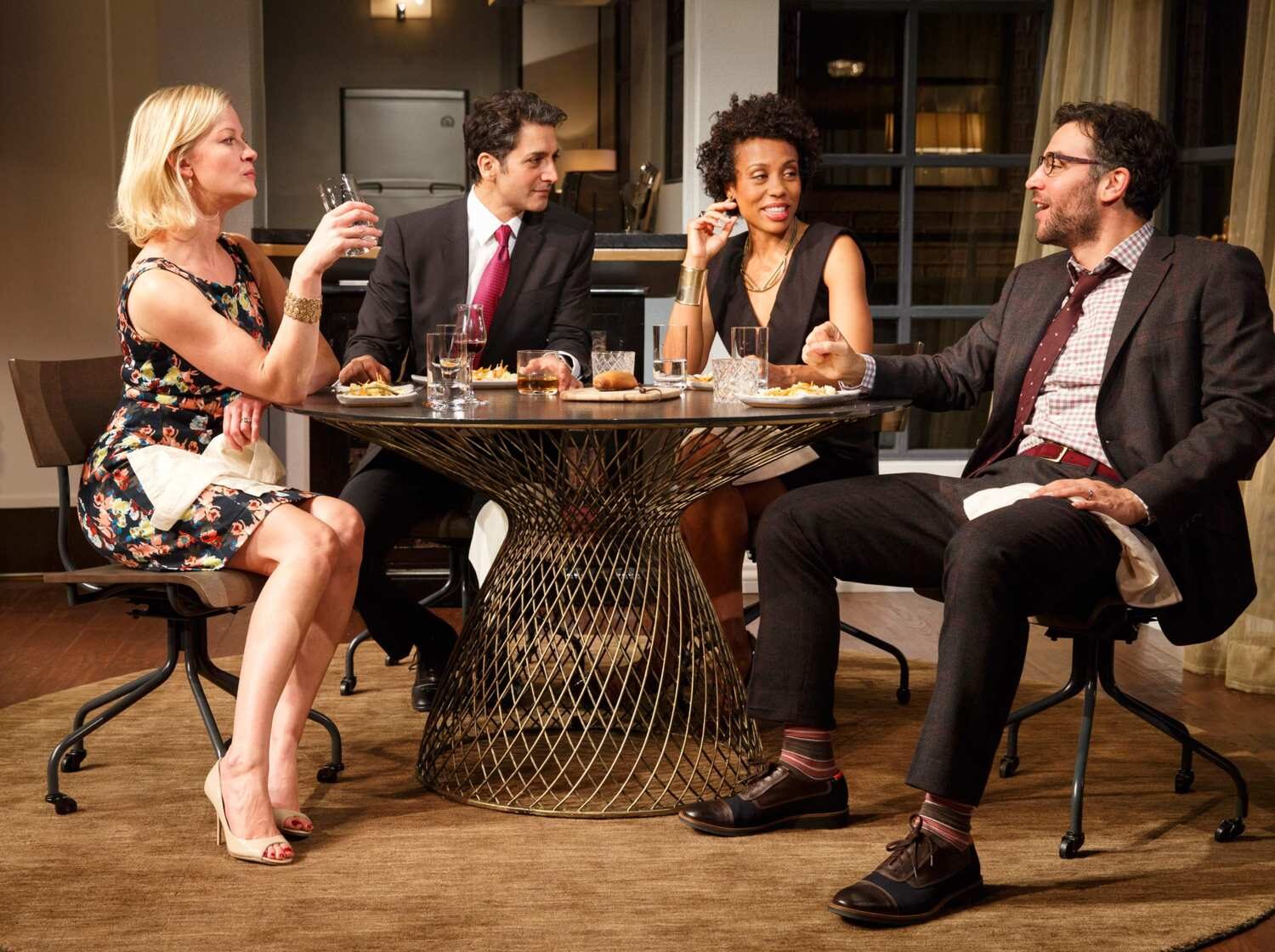 Disgraced on Broadway: the four actors seated around the dinner table