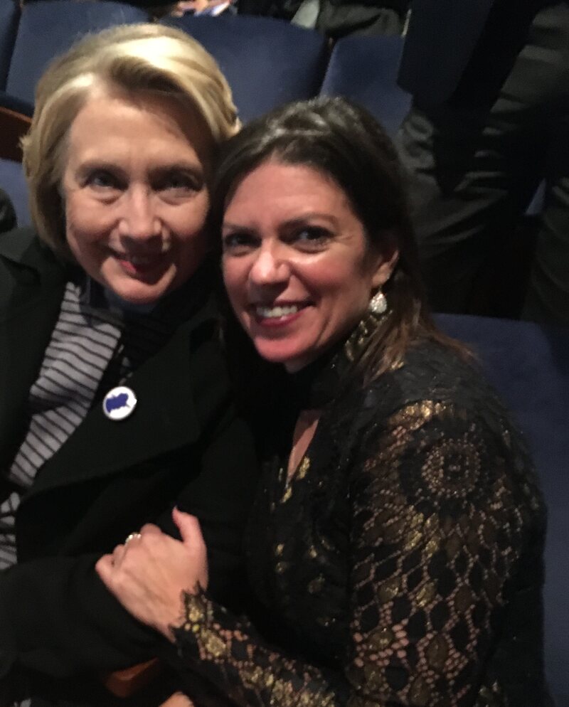 Kimberly Senior with Hillary Clinton in the audience on opening night of Bella Bella, Manhattan Theatre Club, 2019